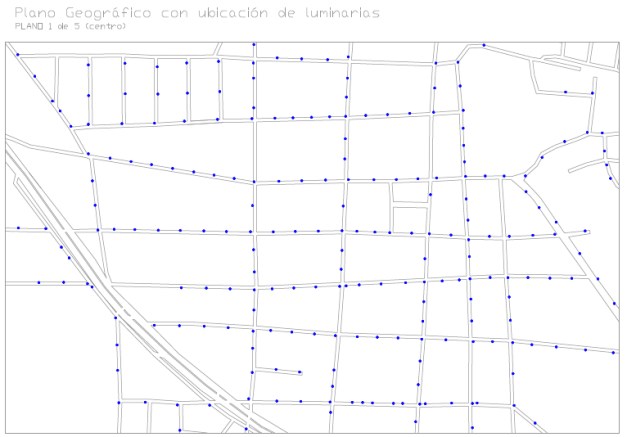 Plano geográfico con ubicación de luminarias